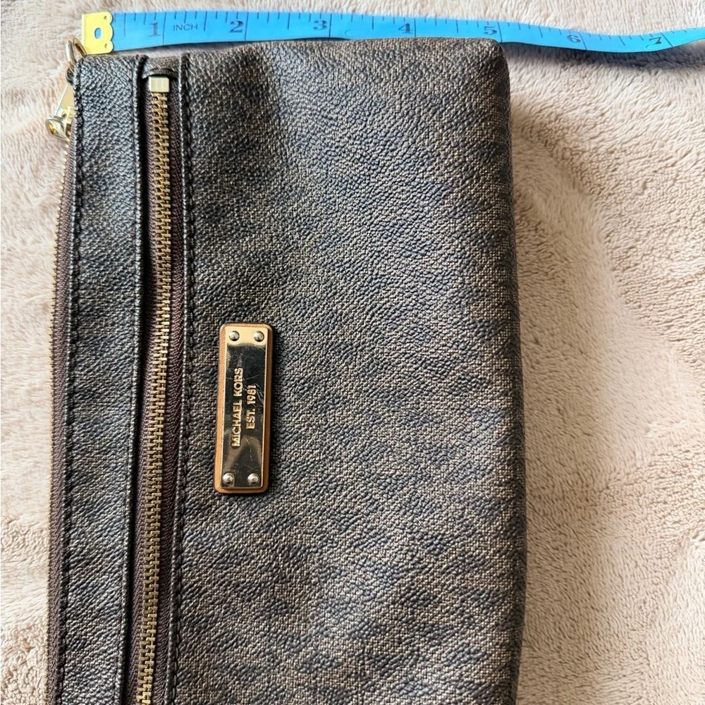 Michael Kors Brown Leather Clutch with Gold Details